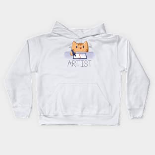 Artist Cat - Cute Illustration Kitten Kids Hoodie